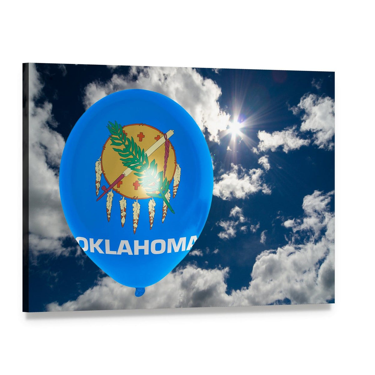 Oklahoma Flag on Balloon Canvas Wall Art, single panel gallery wrapped canvas, angled product view