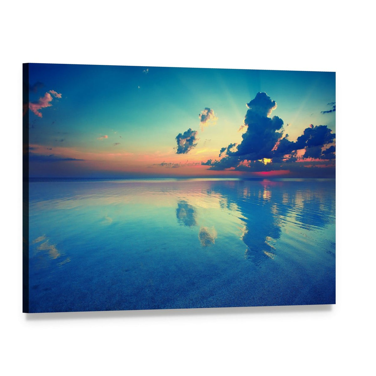 Sunrise Over Sea Canvas Wall Art, single panel gallery wrapped canvas, angled product view