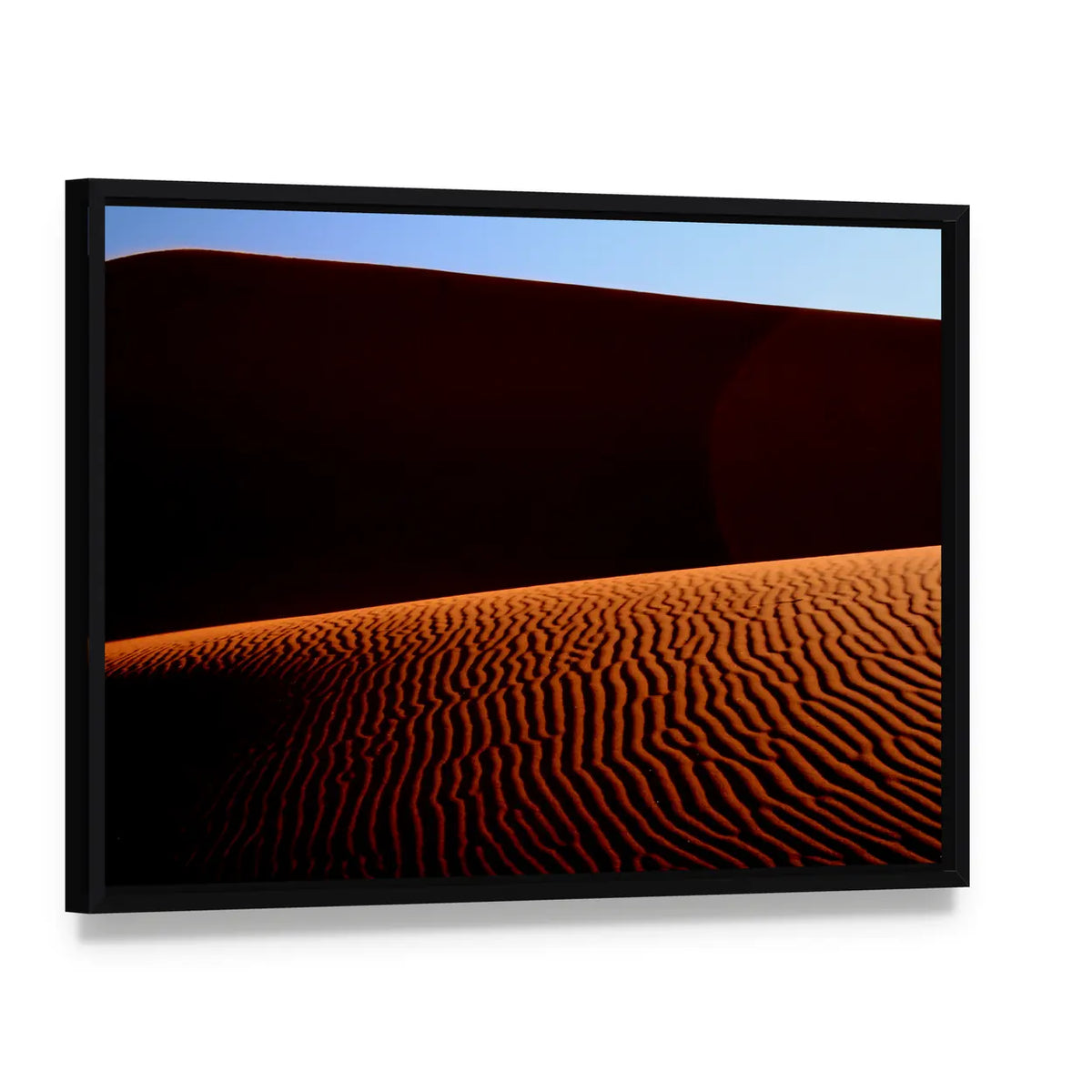 Desert Lines at Sunset Canvas Wall Art, framed canvas in a black floater frame, angled product view