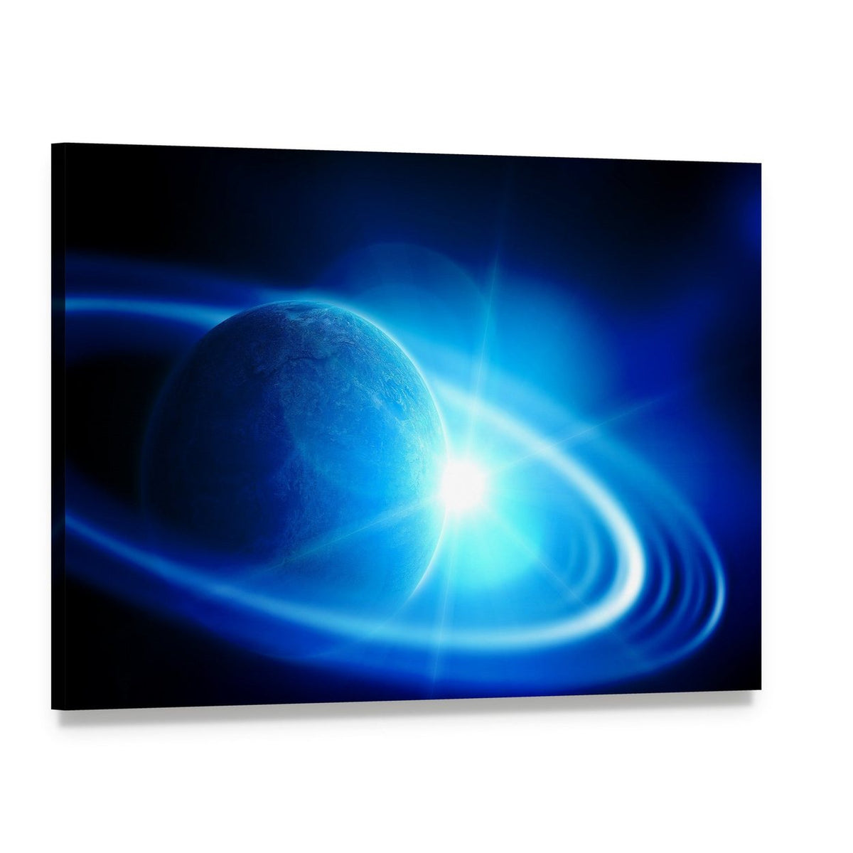 Realistic Saturn in Open Space Canvas Wall Art, single panel gallery wrapped canvas, angled product view