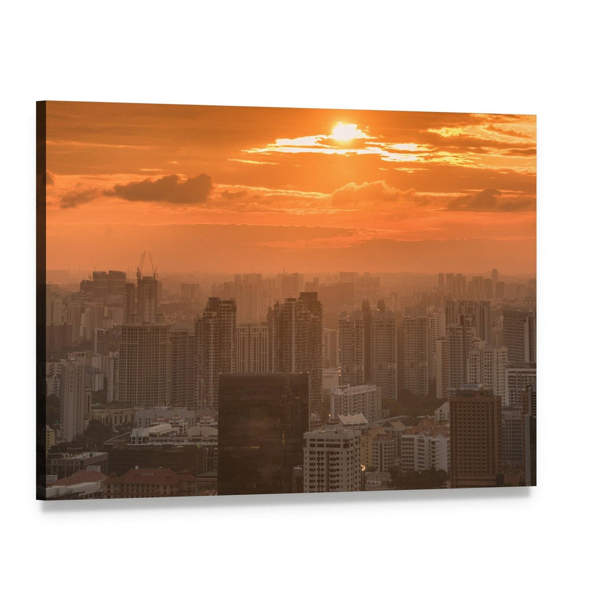 Singapore Skyline at Golden Sunset Canvas Wall Art, single panel gallery wrapped canvas, angled product view