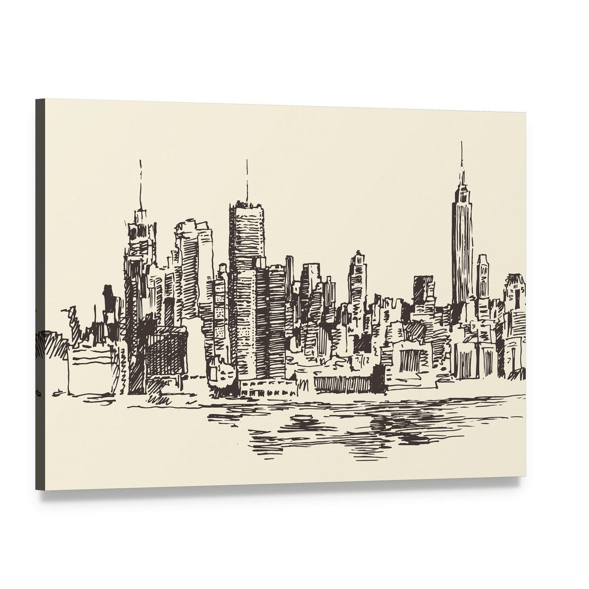 New York City Sketch Canvas Wall Art, single panel gallery wrapped canvas, angled product view