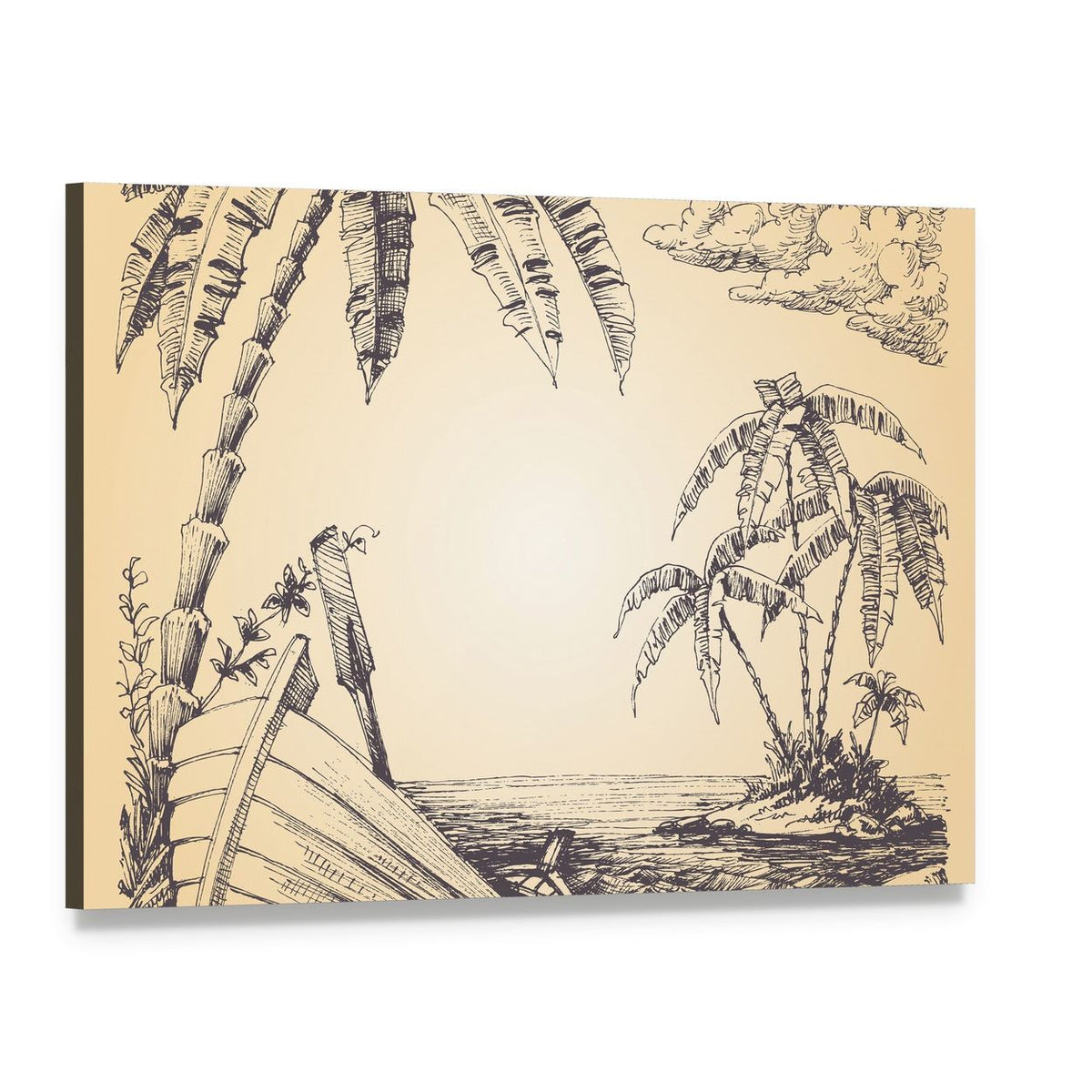 Beached Rowboat by Tropical Island Canvas Wall Art, single panel gallery wrapped canvas, angled product view