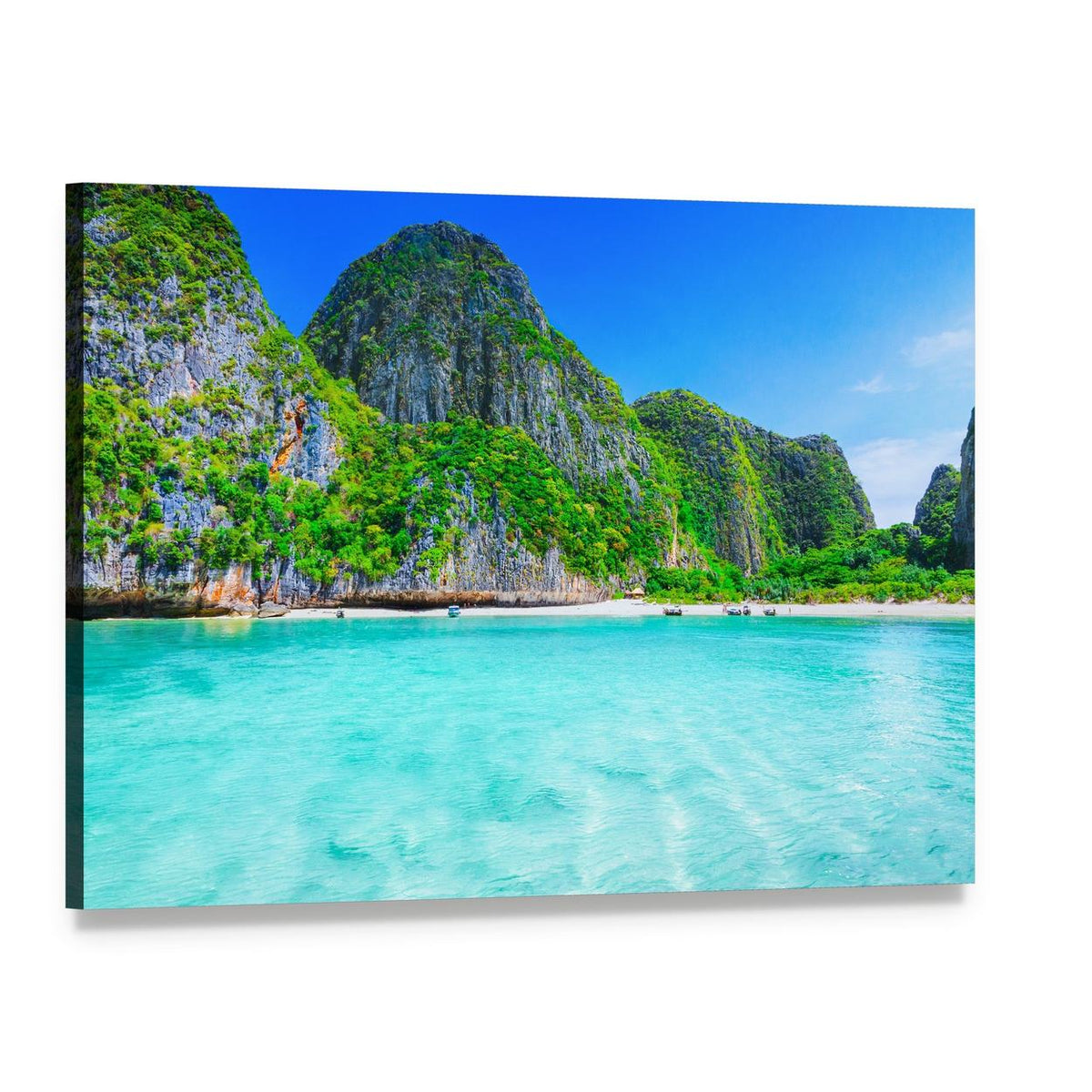 Maya Bay Phi Phi Turquoise Beach Canvas Wall Art, single panel gallery wrapped canvas, angled product view