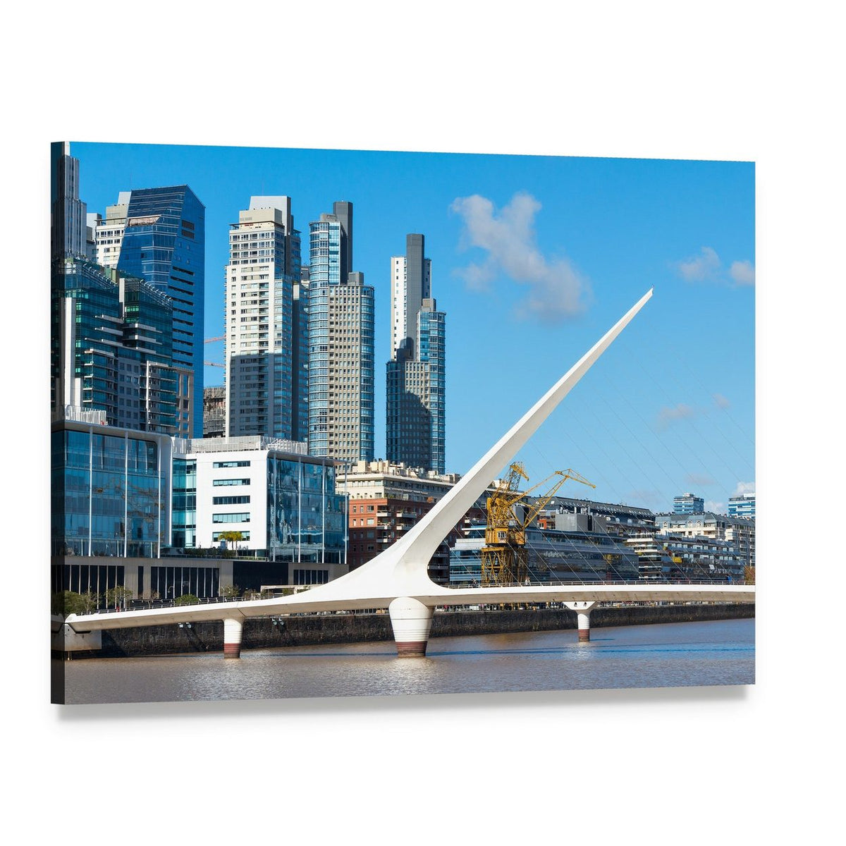 Puerto Madero Close-up with White Bridge Canvas Wall Art, single panel gallery wrapped canvas, angled product view
