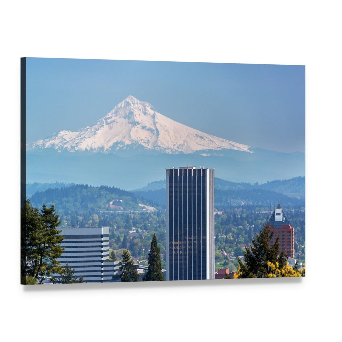 Downtown Portland Skyscrapers Canvas Wall Art, single panel gallery wrapped canvas, angled product view