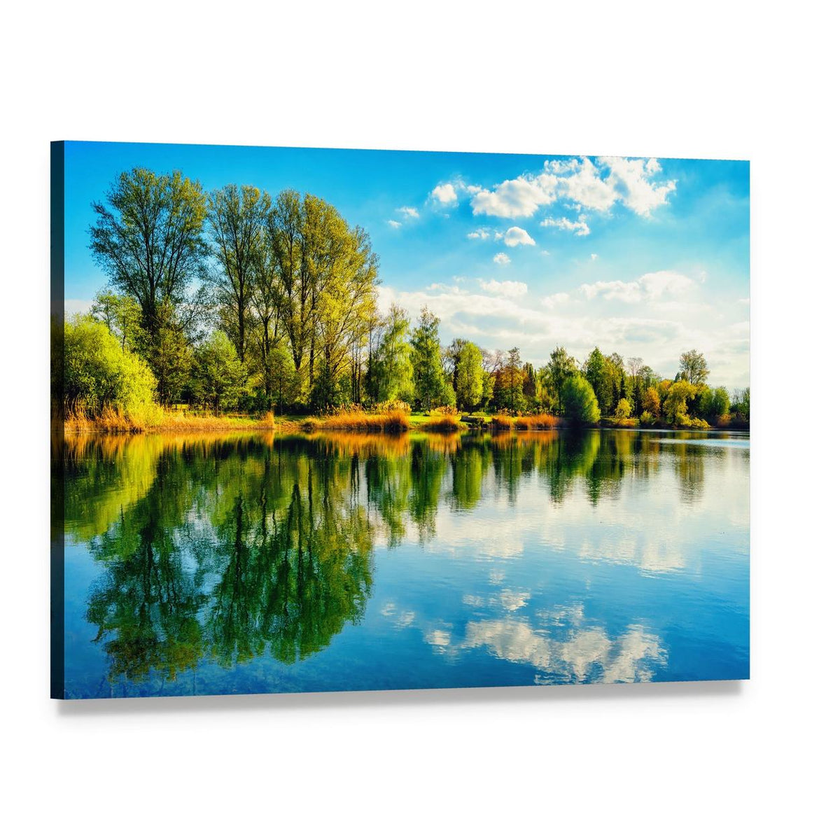 Tranquil Lake Landscape Canvas Wall Art, single panel gallery wrapped canvas, angled product view