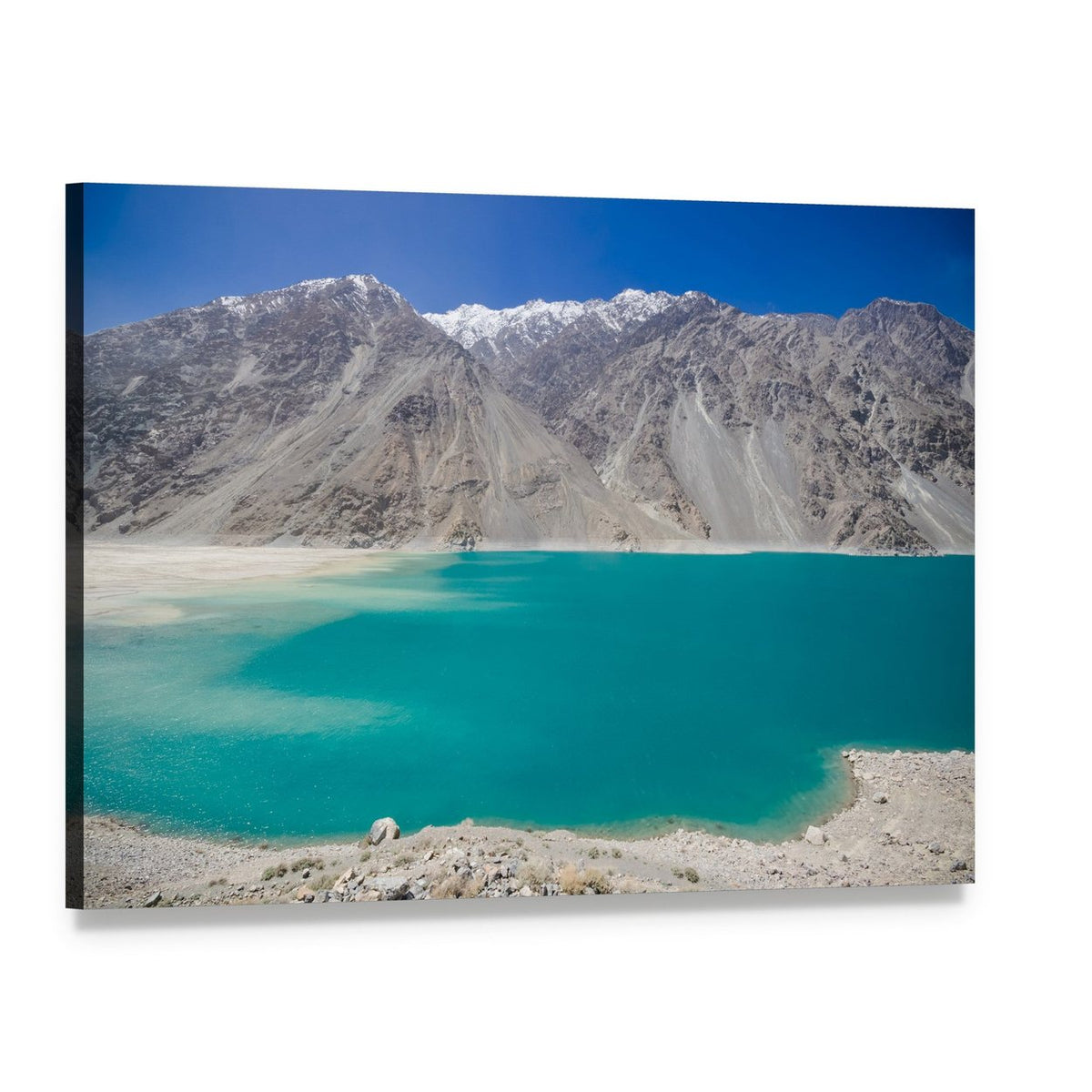 Kachura Lake with Snow-capped Mountains Canvas Wall Art, single panel gallery wrapped canvas, angled product view