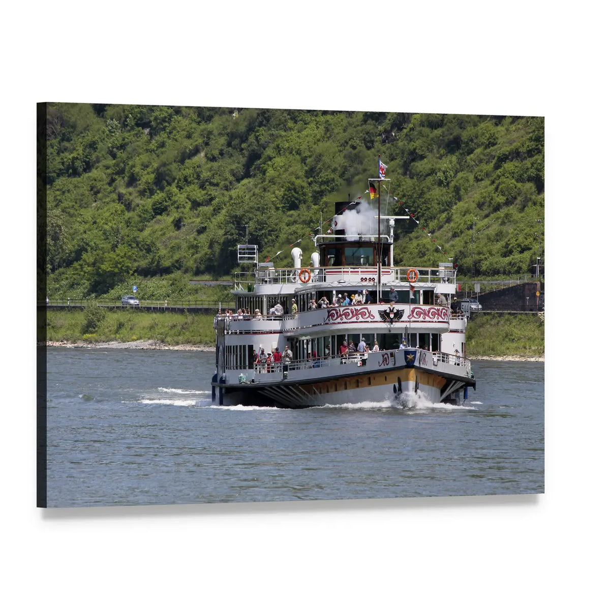 Historic Paddle Steamer in Rhine Valley Canvas Wall Art, single panel gallery wrapped canvas, angled product view