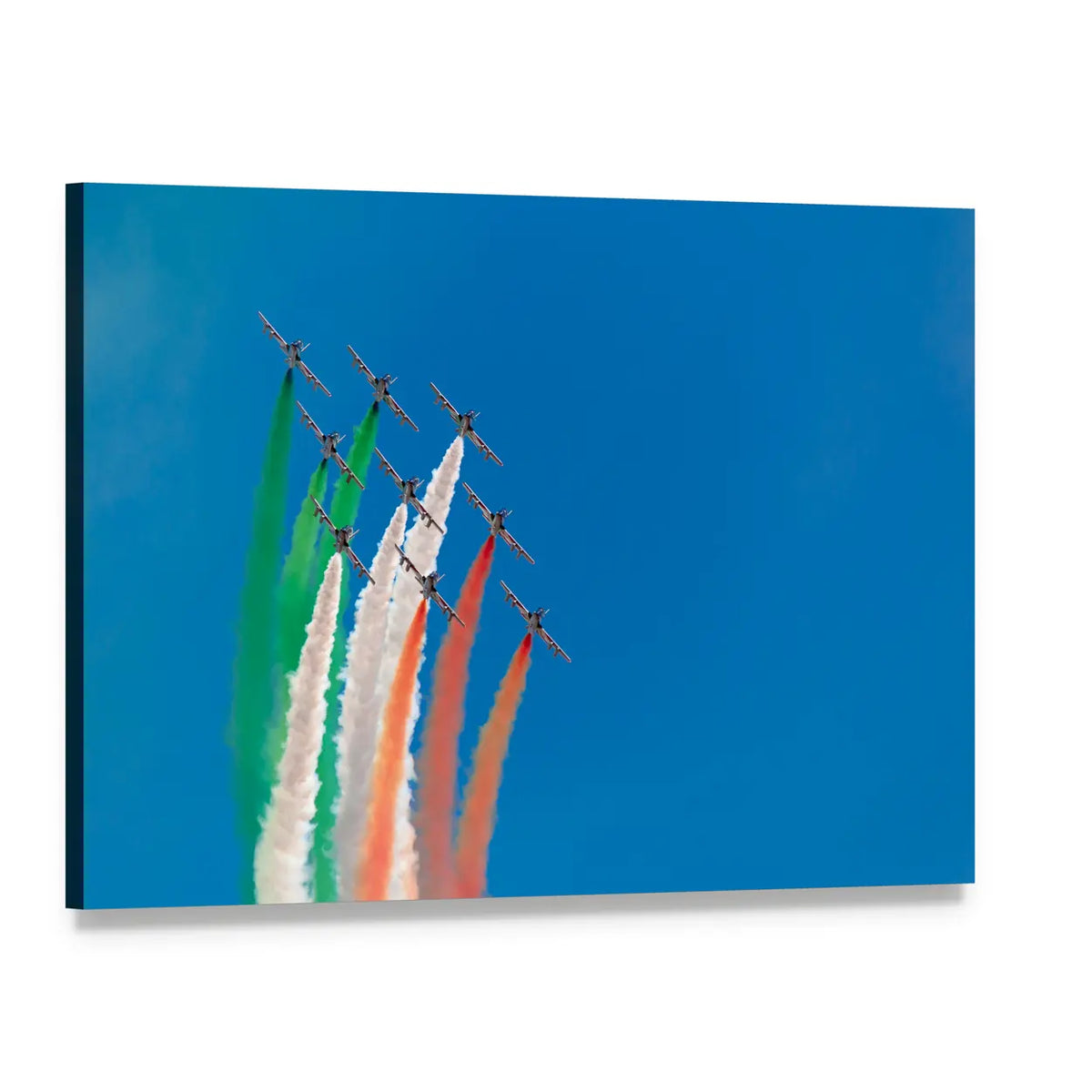 Nine Jets Forming Smoke Trails Canvas Wall Art, single panel gallery wrapped canvas, angled product view