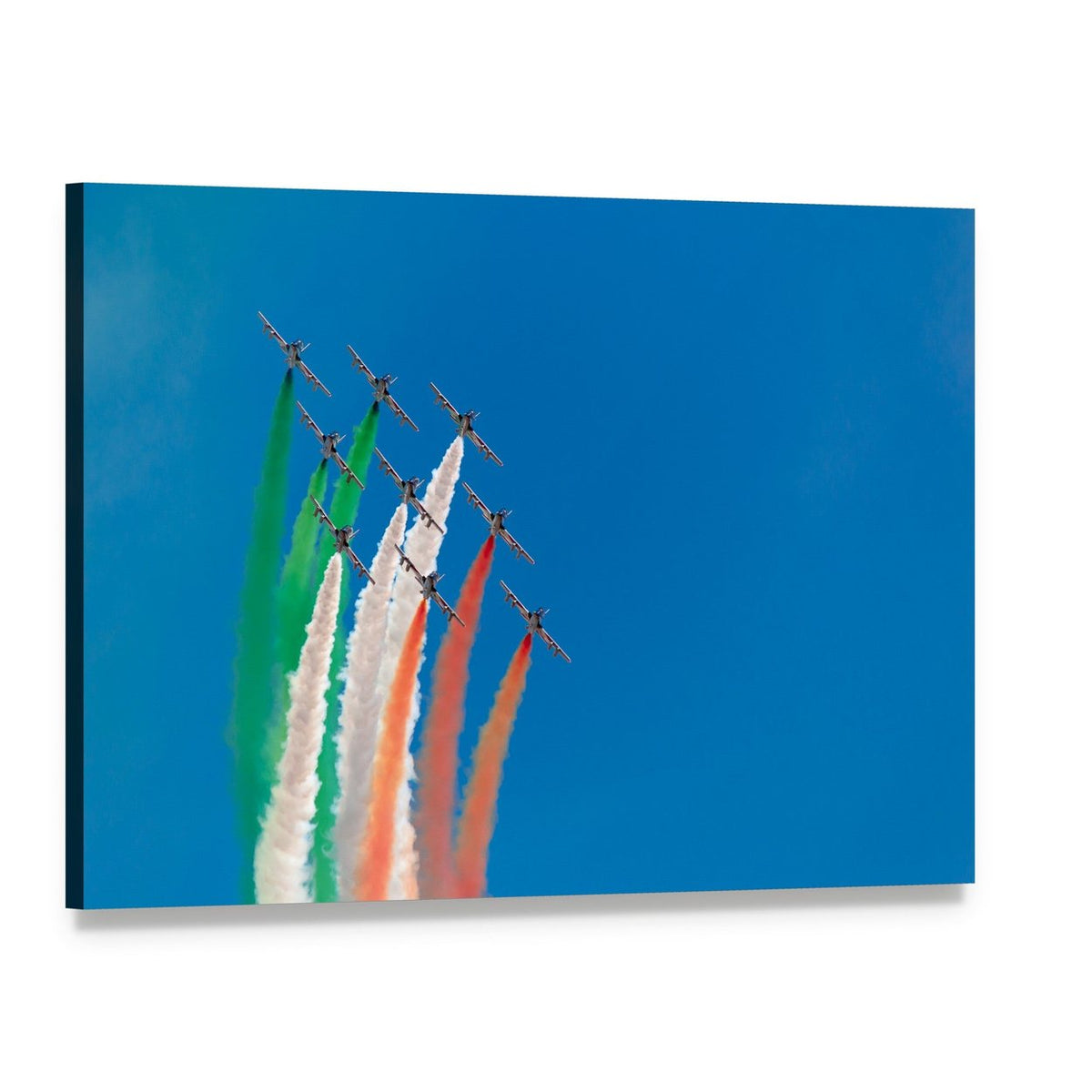 Indian Tricolor Jet Formation Canvas Wall Art, single panel gallery wrapped canvas, angled product view