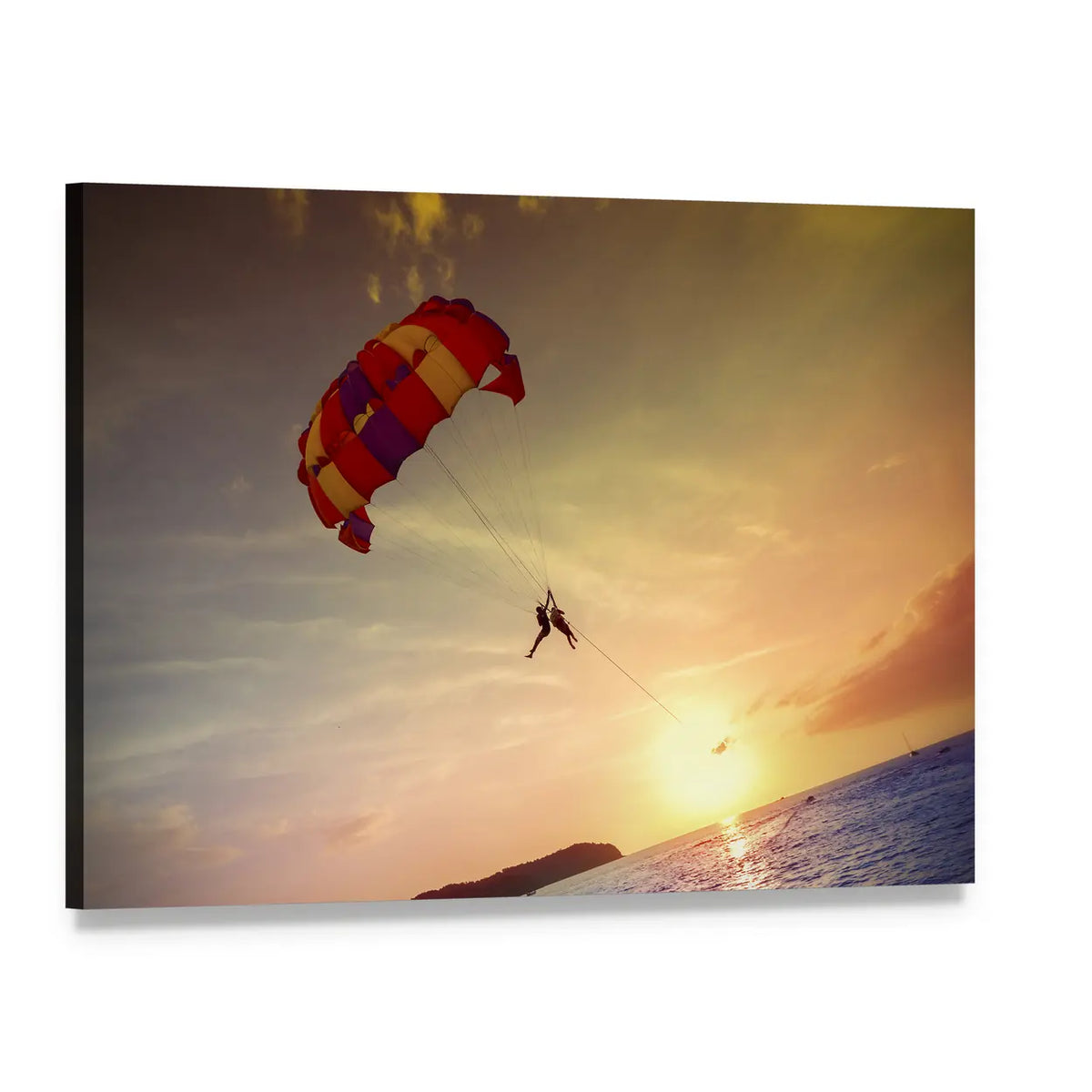 Paragliders at Sunset Canvas Wall Art, single panel gallery wrapped canvas, angled product view