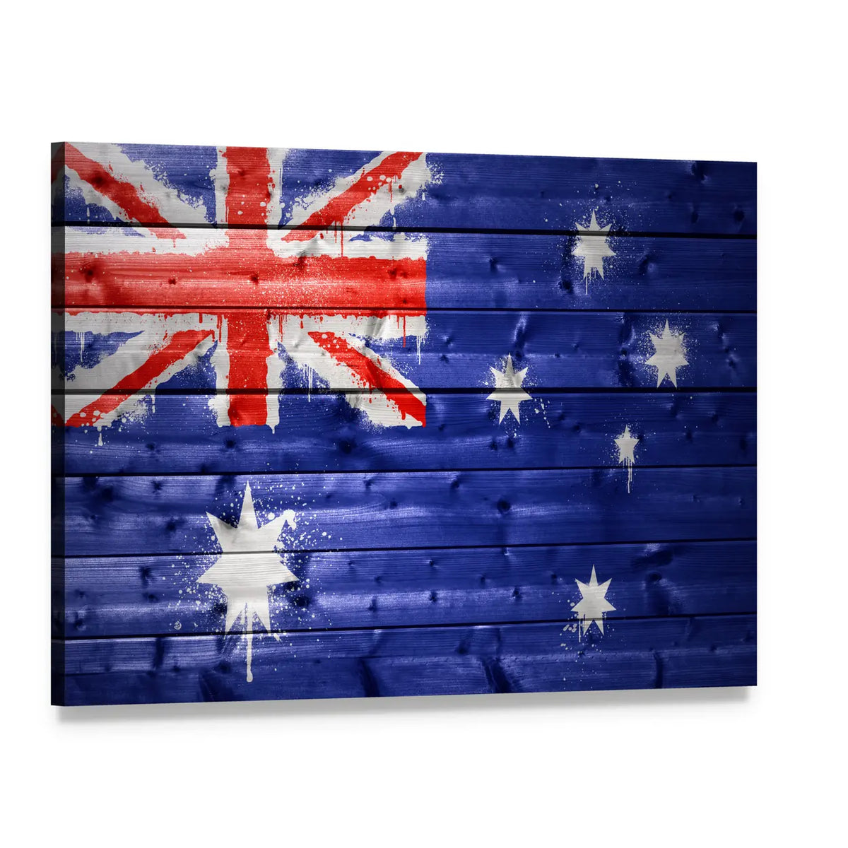 Australian Flag on Weathered Wood Canvas Wall Art, single panel gallery wrapped canvas, angled product view