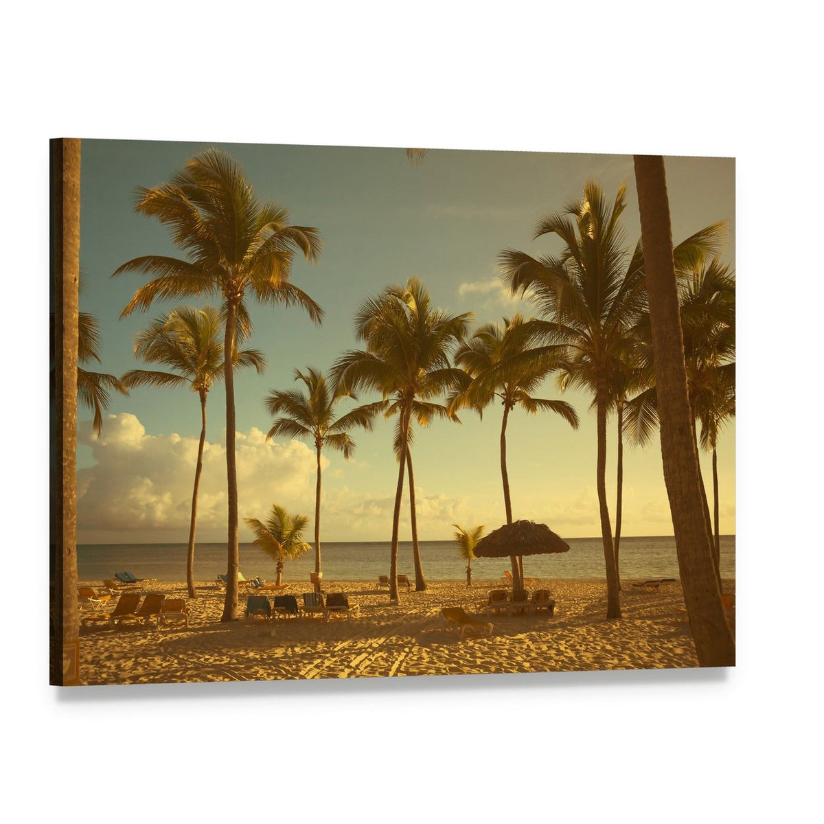 Retro Tropical Beach View Canvas Wall Art, single panel gallery wrapped canvas, angled product view
