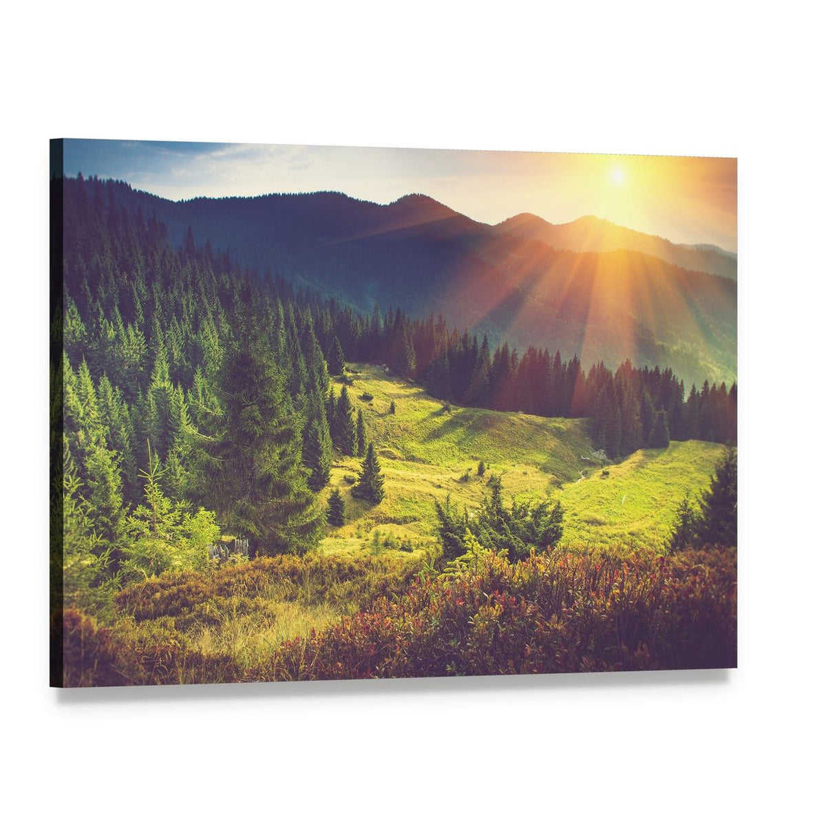 Beautiful Summer Landscape Canvas Wall Art, single panel gallery wrapped canvas, angled product view