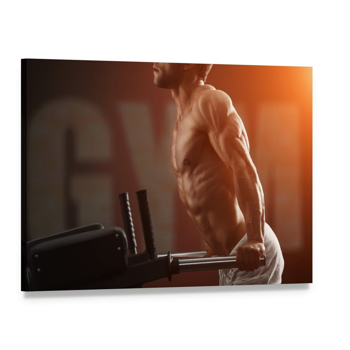 Intense Muscular Bodybuilder Close-up Canvas Wall Art, single panel gallery wrapped canvas, angled product view