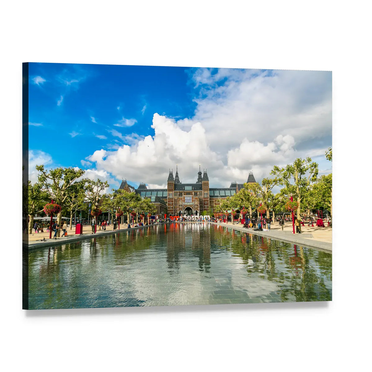 Amsterdam Museum with Pond Reflection Canvas Wall Art, single panel gallery wrapped canvas, angled product view
