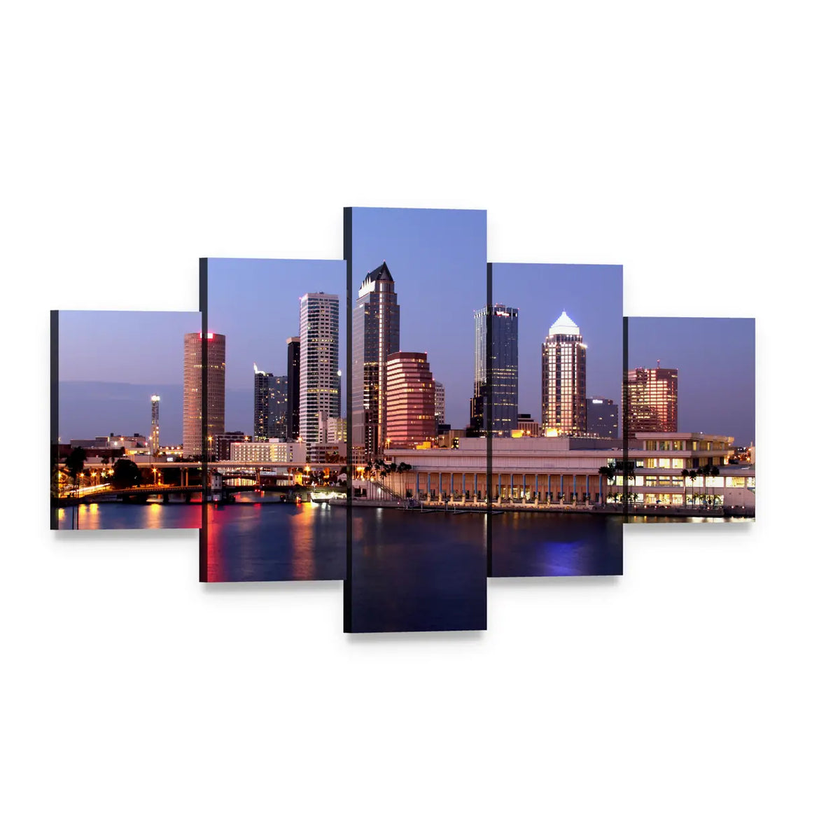 Tampa Skyline Canvas Wall Art, 5 panel 5 Star layout gallery wrapped canvas set, angled product view
