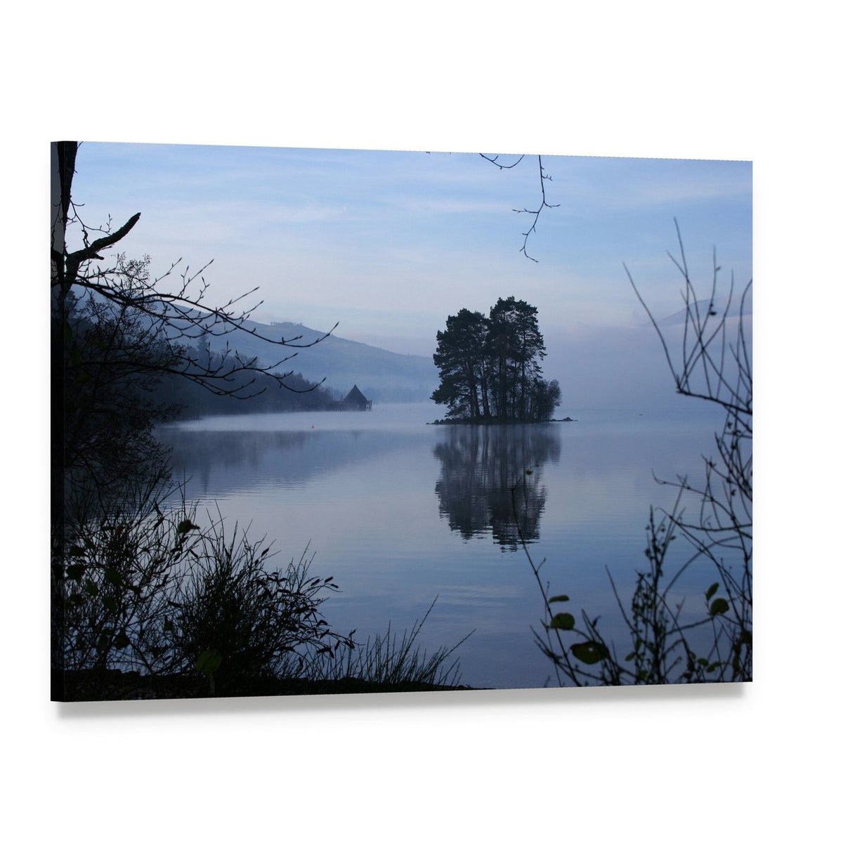 Mist on Loch Tay Canvas Wall Art, single panel gallery wrapped canvas, angled product view