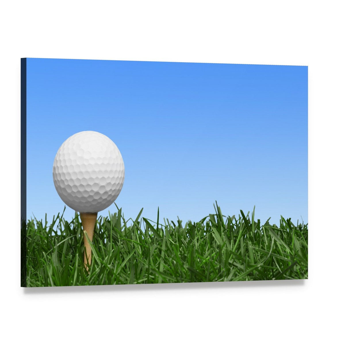 Golf Ball in Grass Canvas Wall Art, single panel gallery wrapped canvas, angled product view