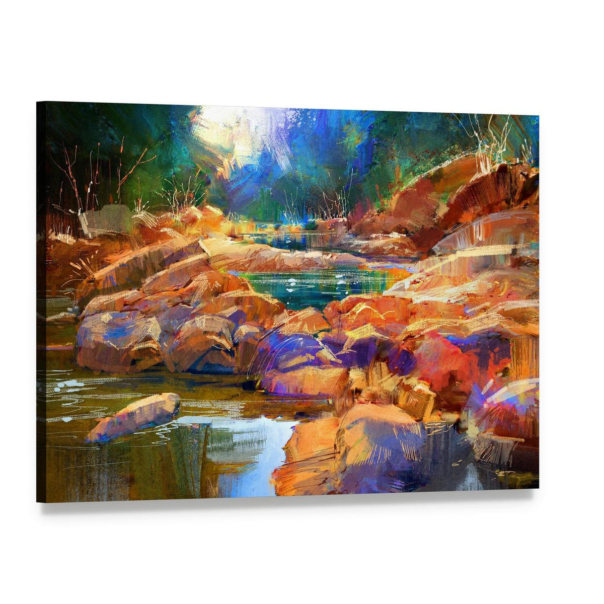 River Lines with Colorful Stones Canvas Wall Art, single panel gallery wrapped canvas, angled product view