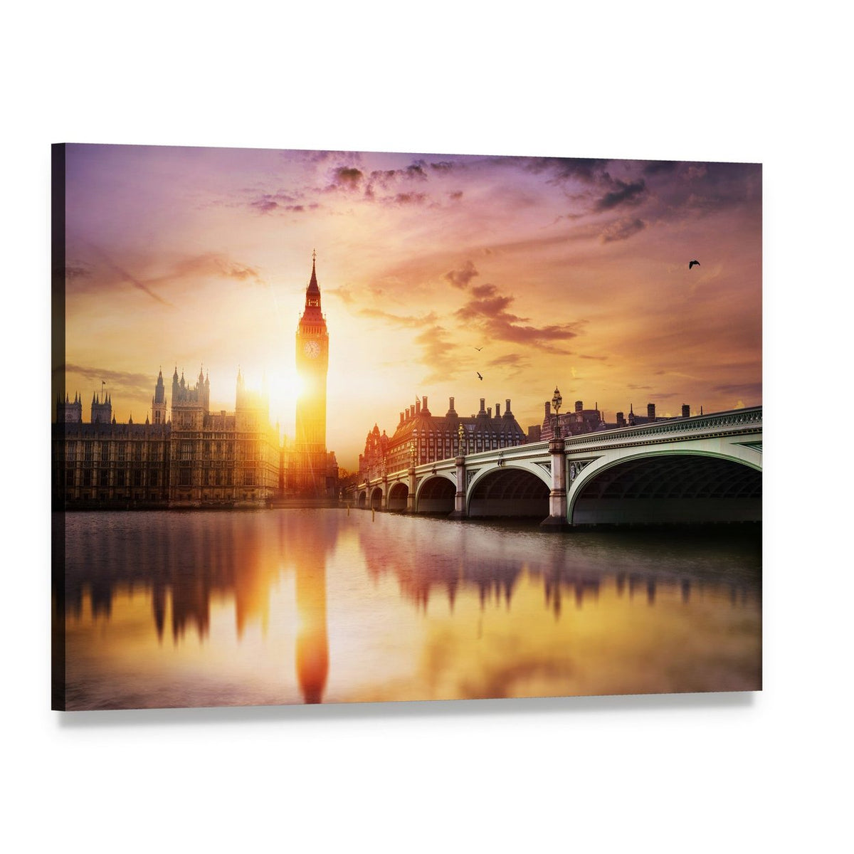 Big Ben at Sunset Canvas Wall Art, single panel gallery wrapped canvas, angled product view