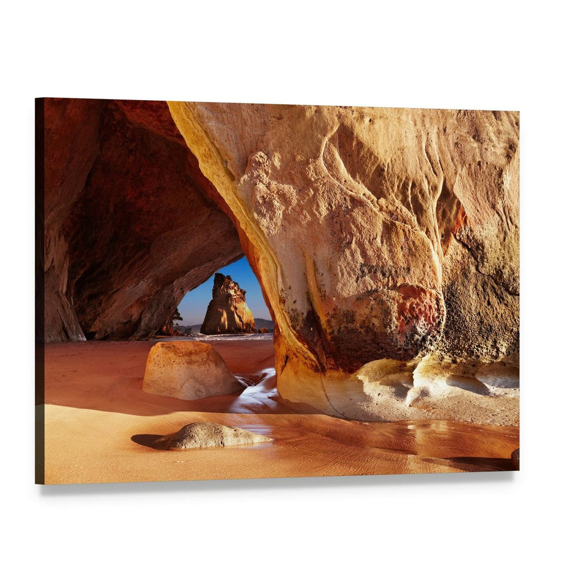 Serene Cathedral Cave in New Zealand Canvas Wall Art, single panel gallery wrapped canvas, angled product view