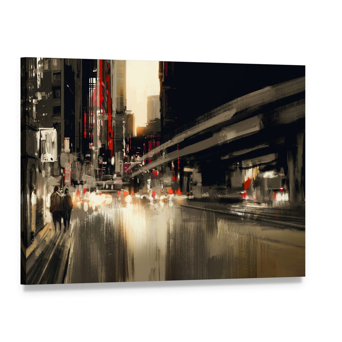 City Street Illustration Canvas Wall Art, single panel gallery wrapped canvas, angled product view