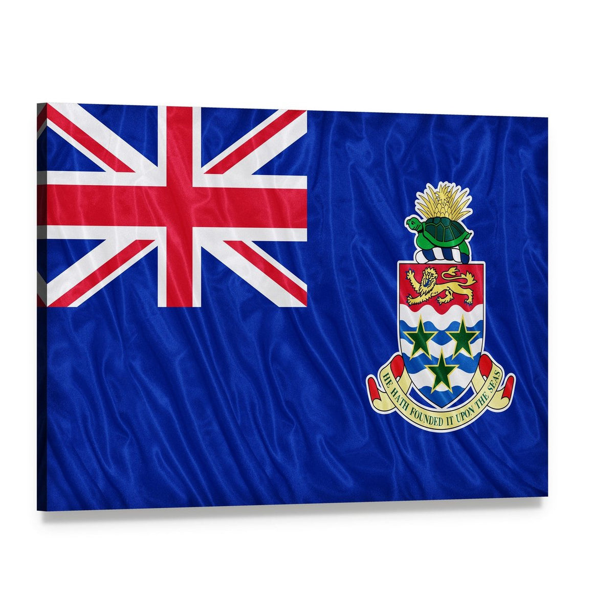 Cayman Islands Flag with Coat of Arms Canvas Wall Art, single panel gallery wrapped canvas, angled product view