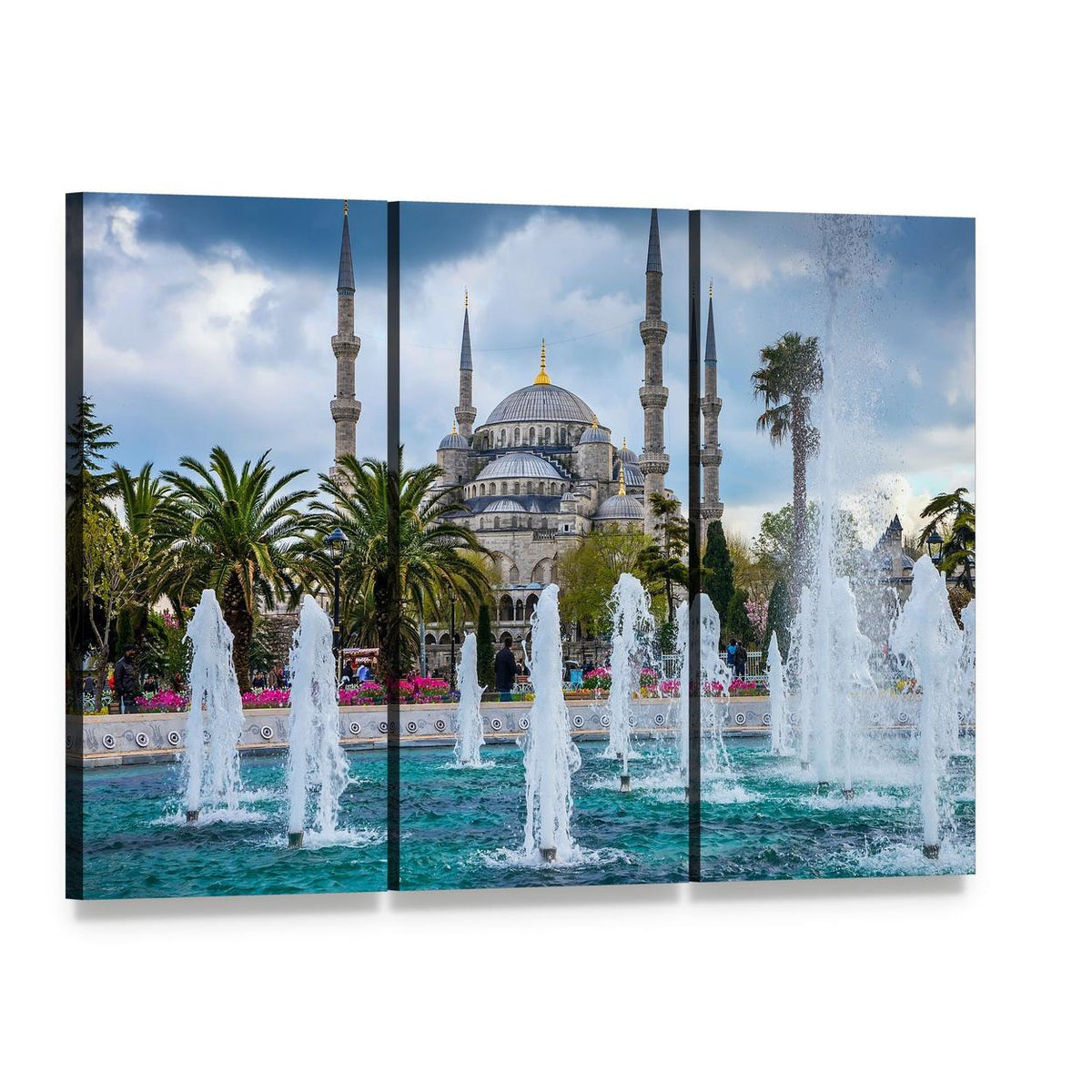 Istanbul Sultan Ahmed Mosque Canvas Wall Art, 3 panel 3 Horizontal layout gallery wrapped canvas set, angled product view