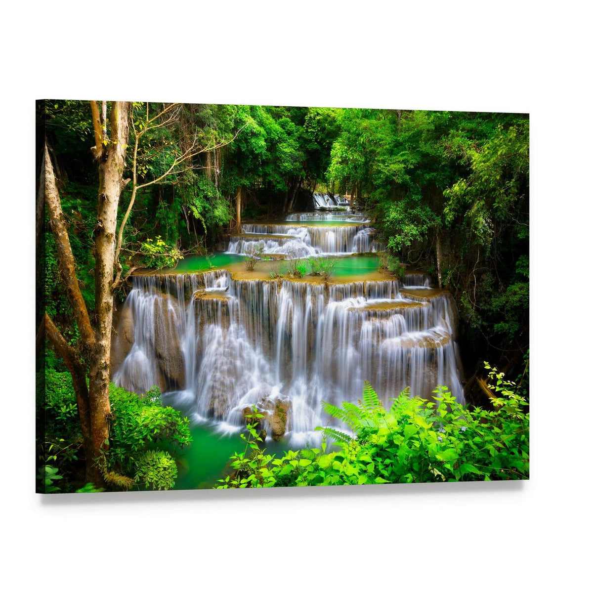Huay Mae Kamin Waterfall in Kanchanaburi Canvas Wall Art, single panel gallery wrapped canvas, angled product view