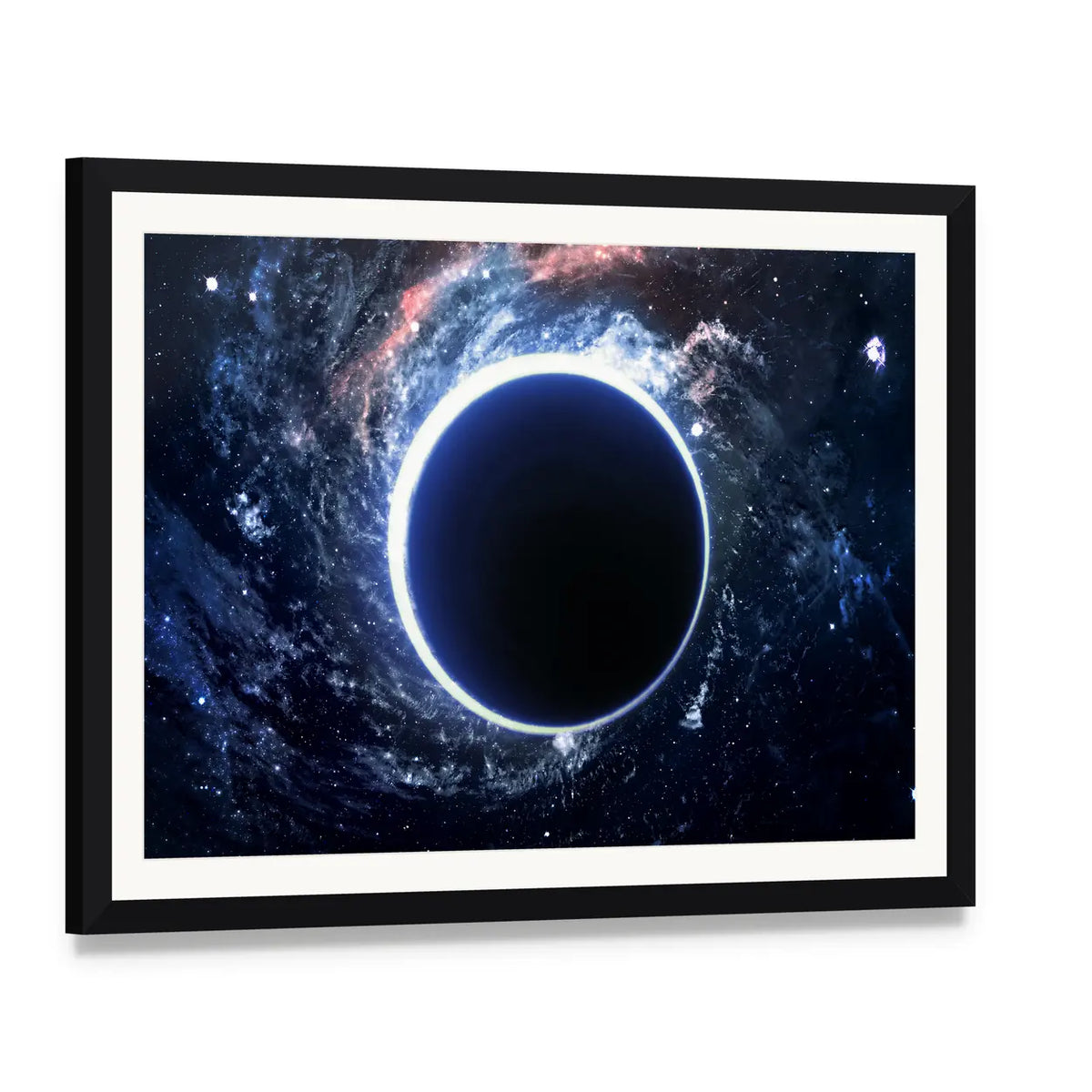 Supermassive Black Hole Canvas Wall Art, framed print with white mat and black frame, angled product view