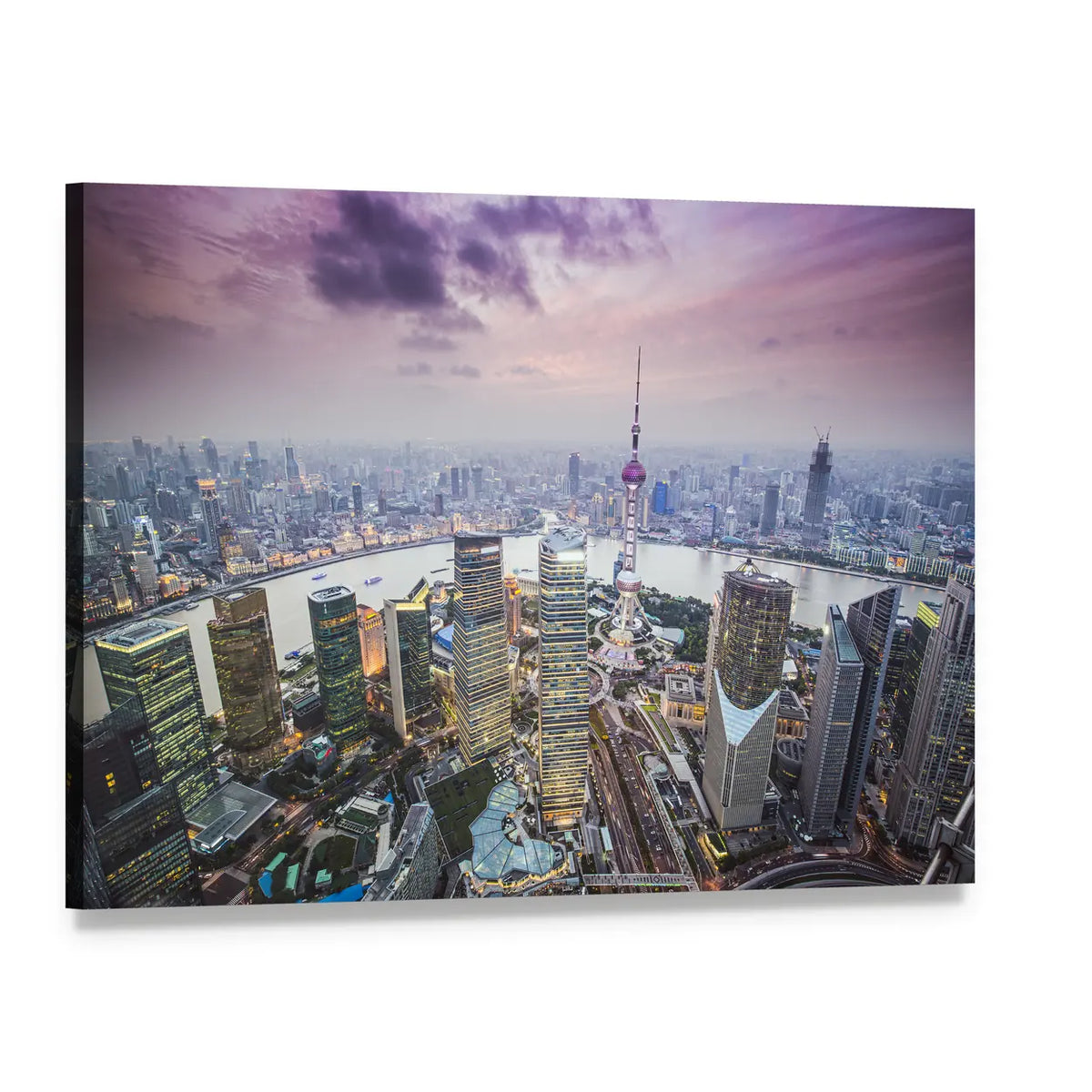 Pudong Financial District In Shanghai Canvas Wall Art, single panel gallery wrapped canvas, angled product view