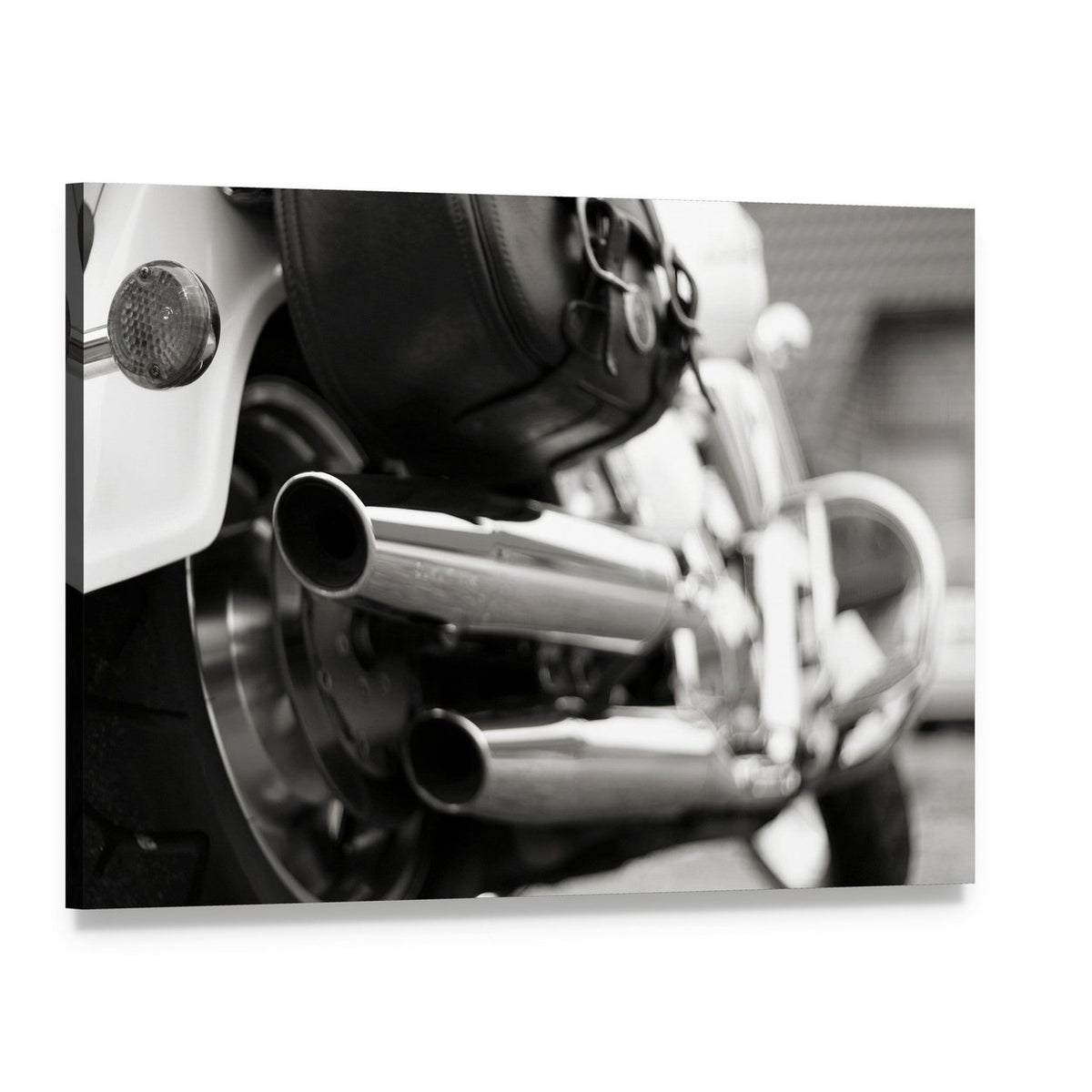 Motorcycle Exhaust Pipe Canvas Wall Art, single panel gallery wrapped canvas, angled product view