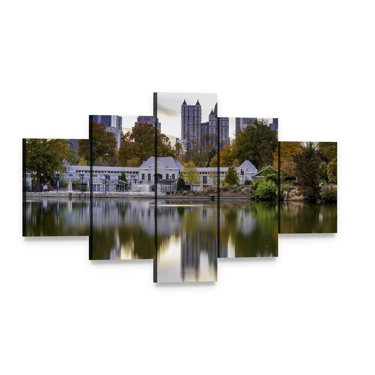 Atlanta Autumn Skyline Canvas Wall Art, 5 panel 5 Star layout gallery wrapped canvas set, angled product view