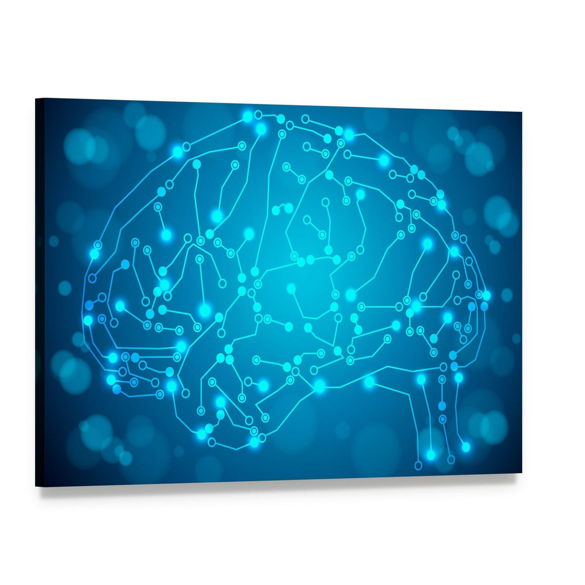 Brain with Circuit Board Canvas Wall Art, single panel gallery wrapped canvas, angled product view