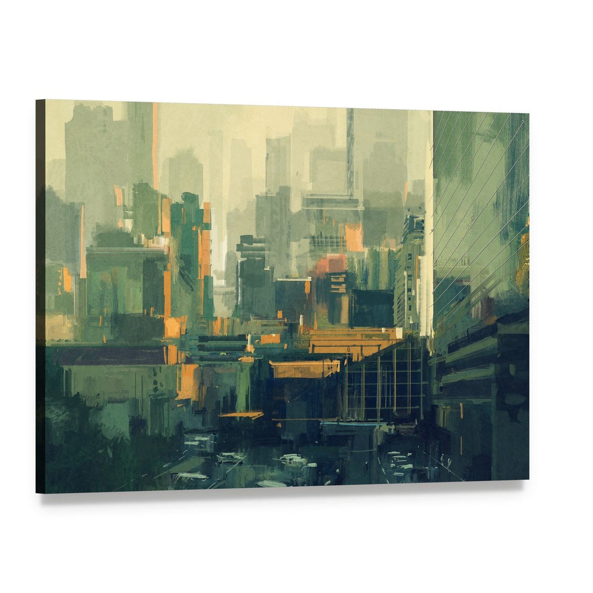 Urban Sky-scrapers at Sunset Canvas Wall Art, single panel gallery wrapped canvas, angled product view