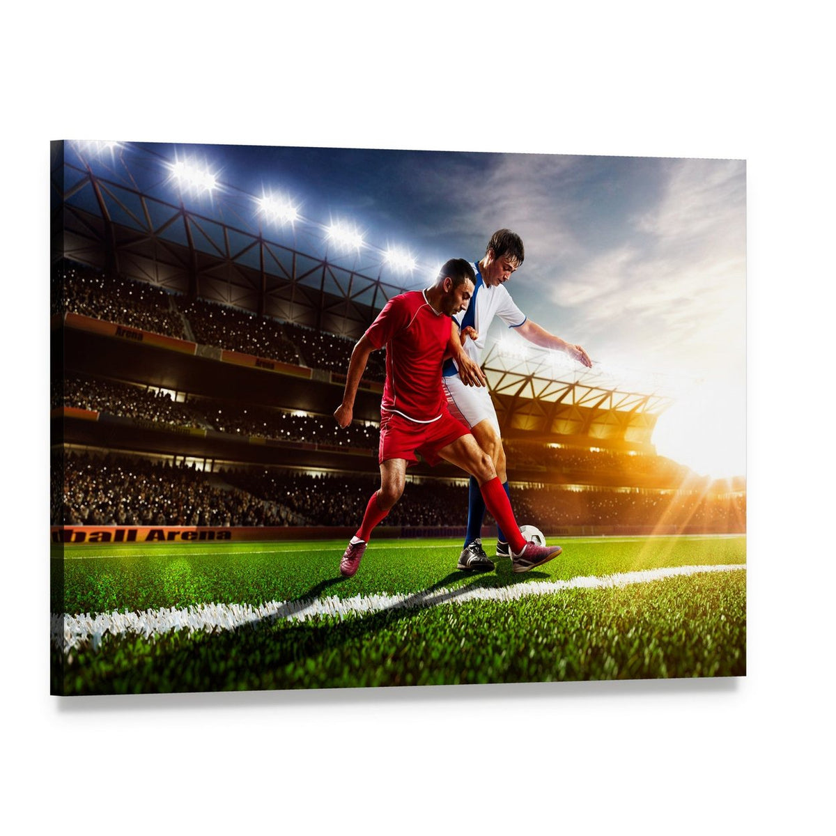 Soccer Players in Action Canvas Wall Art, single panel gallery wrapped canvas, angled product view