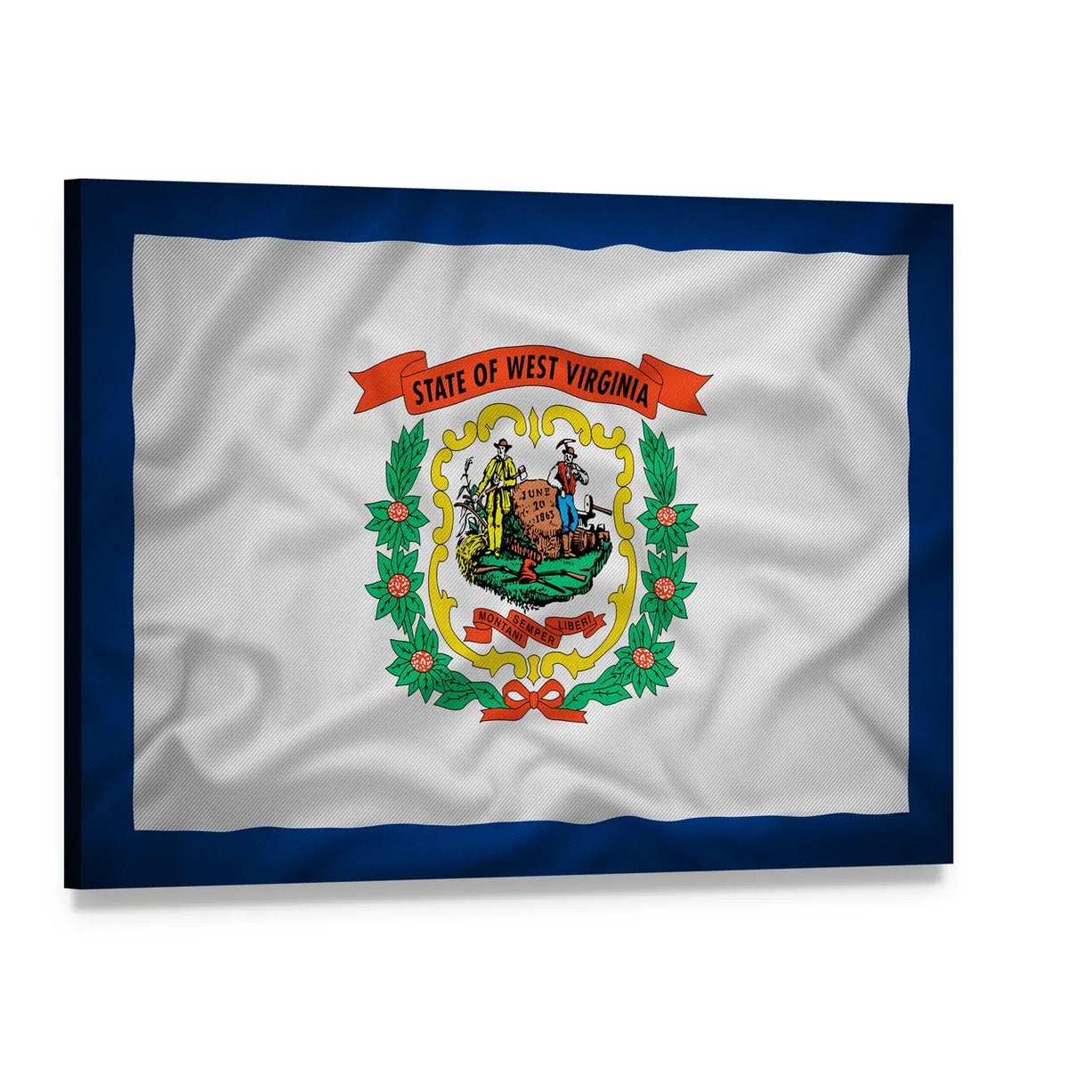 West Virginia State Flag Canvas Wall Art, single panel gallery wrapped canvas, angled product view