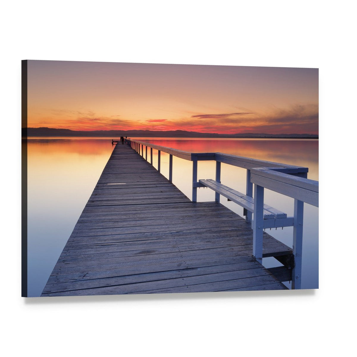 Long Wooden Jetty at Sunset Canvas Wall Art, single panel gallery wrapped canvas, angled product view