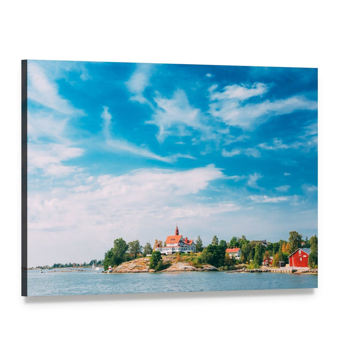 Rocky Island Near Helsinki with Red Roof Canvas Wall Art, single panel gallery wrapped canvas, angled product view