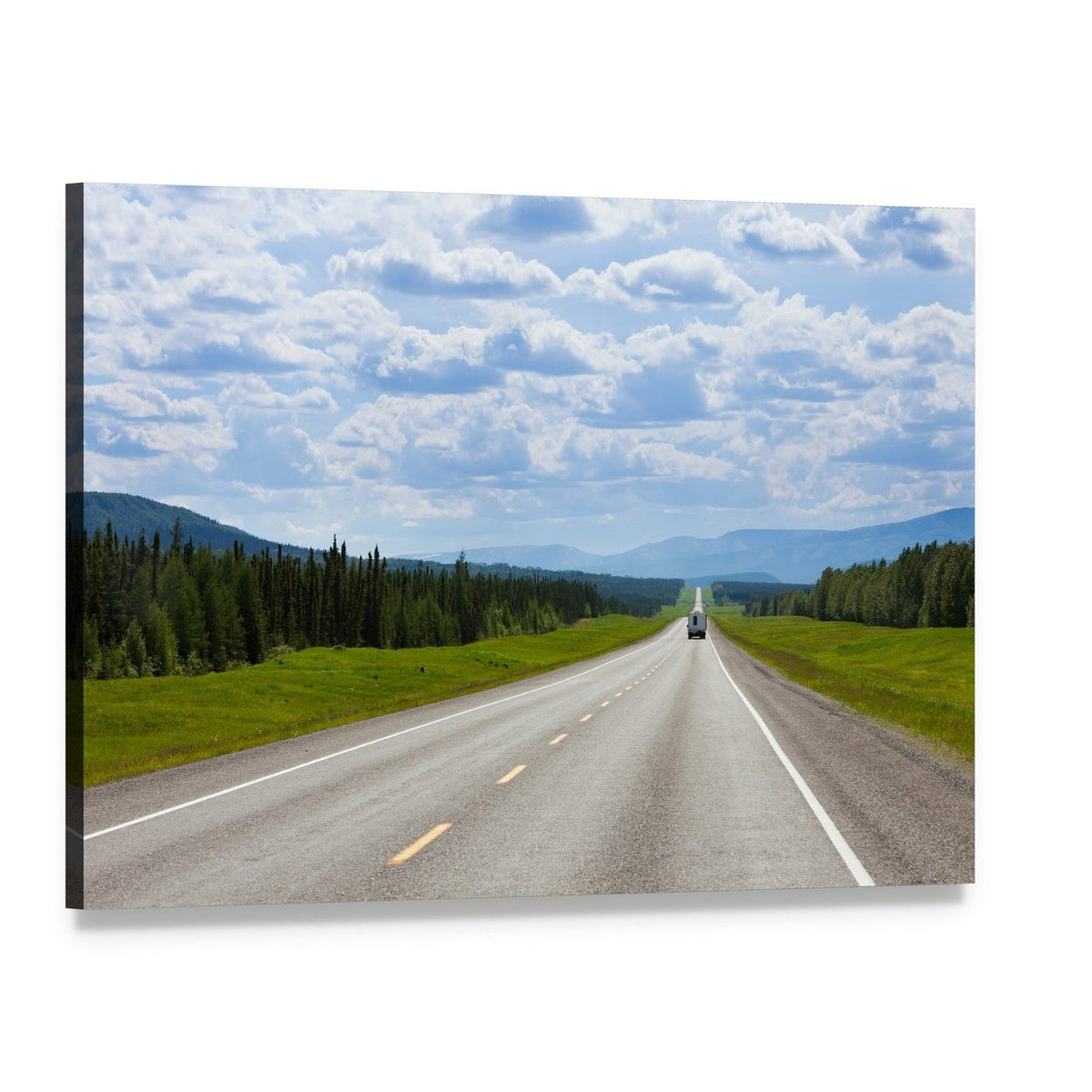 Single Vehicle on Open Mountain Road Canvas Wall Art, single panel gallery wrapped canvas, angled product view