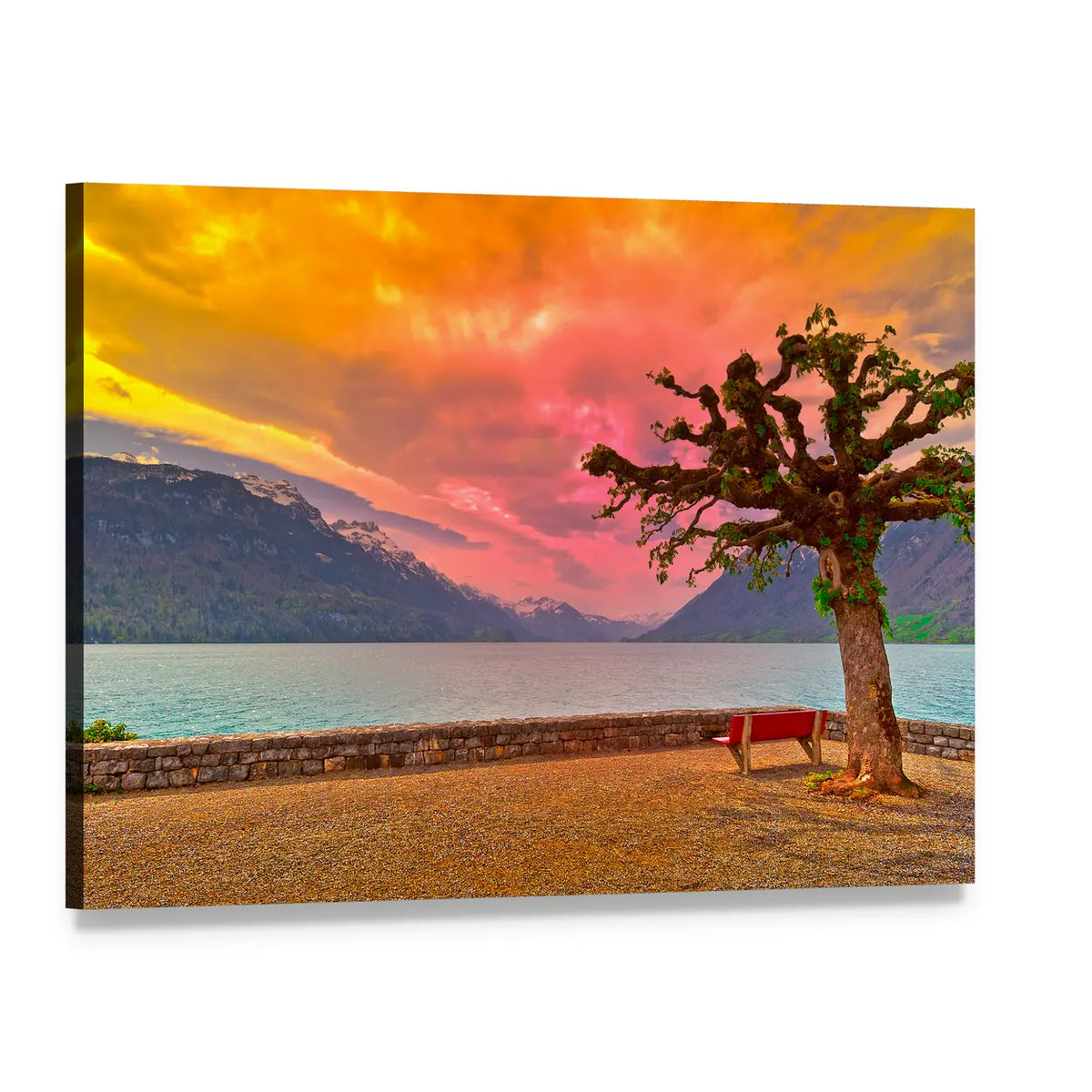 Lake Brienzer at Sunset Canvas Wall Art, single panel gallery wrapped canvas, angled product view