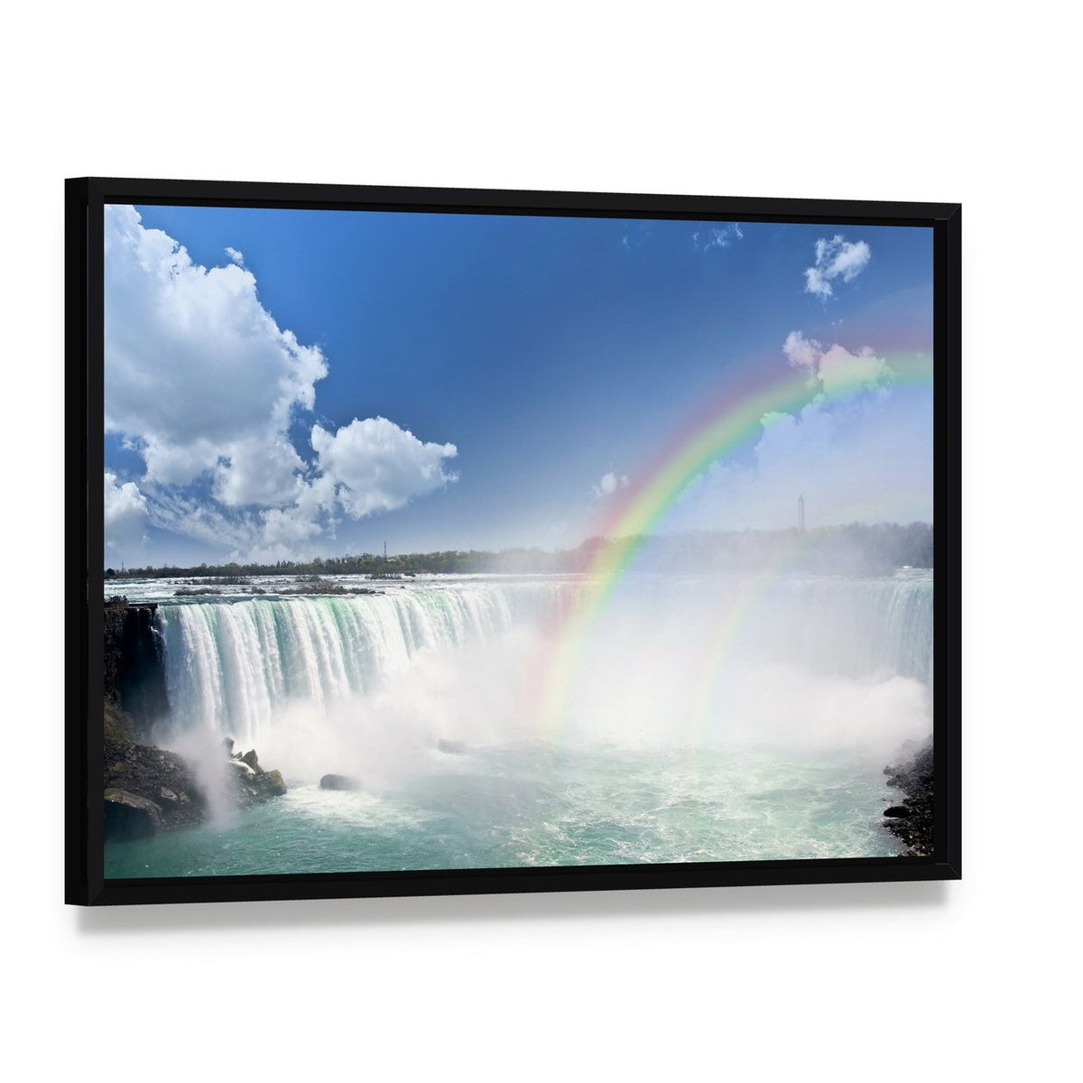 Spectacular Rainbows at Niagara Falls Canvas Wall Art, framed canvas in a black floater frame, angled product view