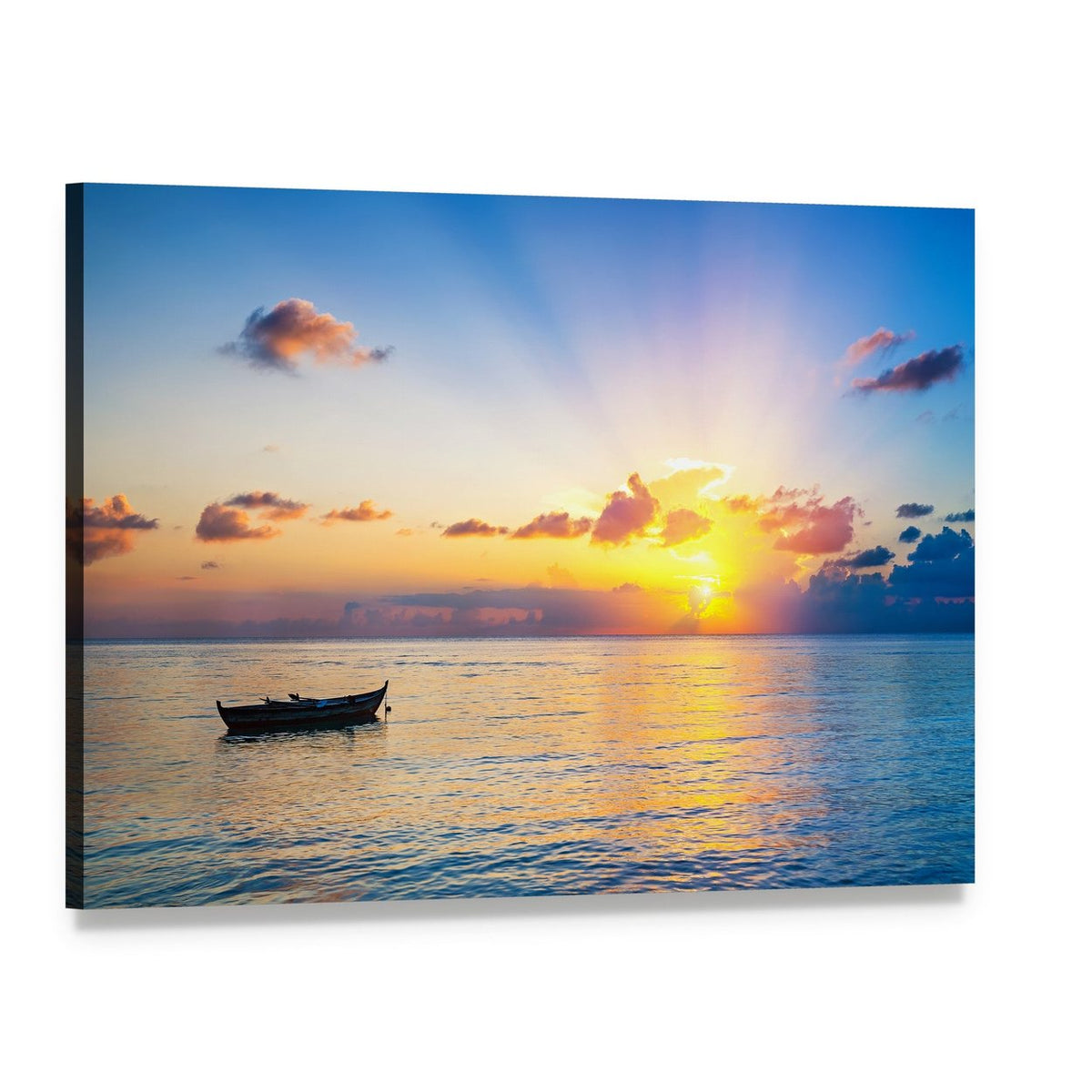 Colorful Sunrise Over Ocean Canvas Wall Art, single panel gallery wrapped canvas, angled product view