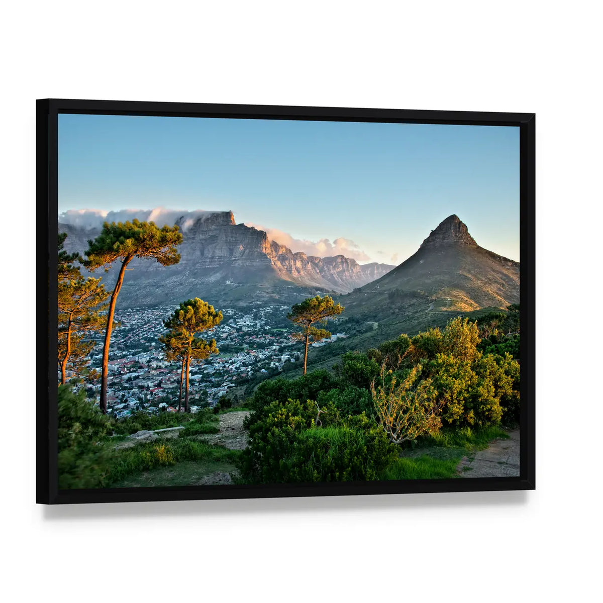 Signal Hill in Cape Town Canvas Wall Art, framed canvas in a black floater frame, angled product view