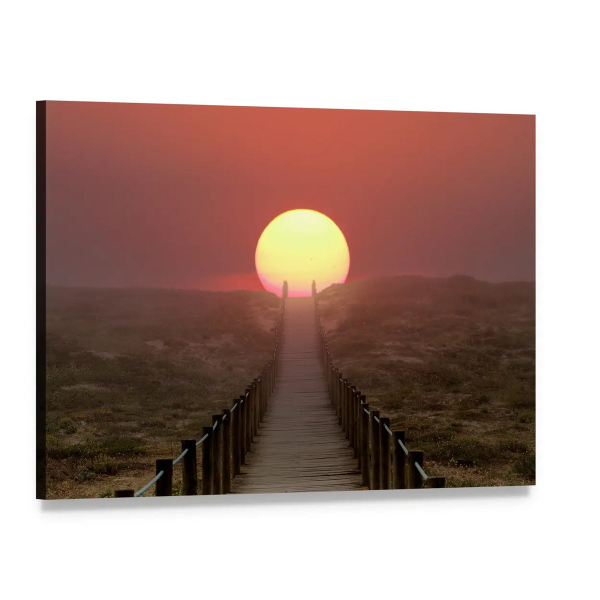 Wooden Walkway Over Dunes Canvas Wall Art, single panel gallery wrapped canvas, angled product view