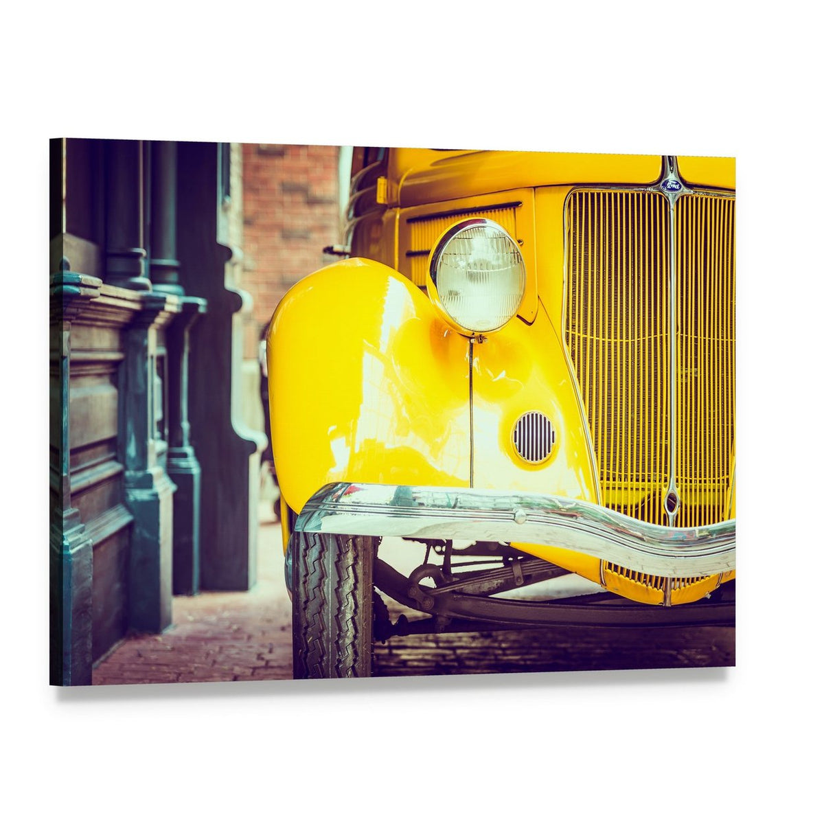 Vintage Car Headlight Close-up Canvas Wall Art, single panel gallery wrapped canvas, angled product view