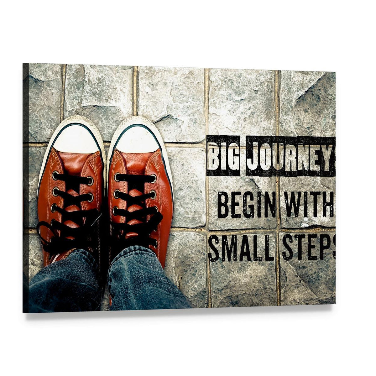 Big Journeys Begin with Small Steps Canvas Wall Art, single panel gallery wrapped canvas, angled product view