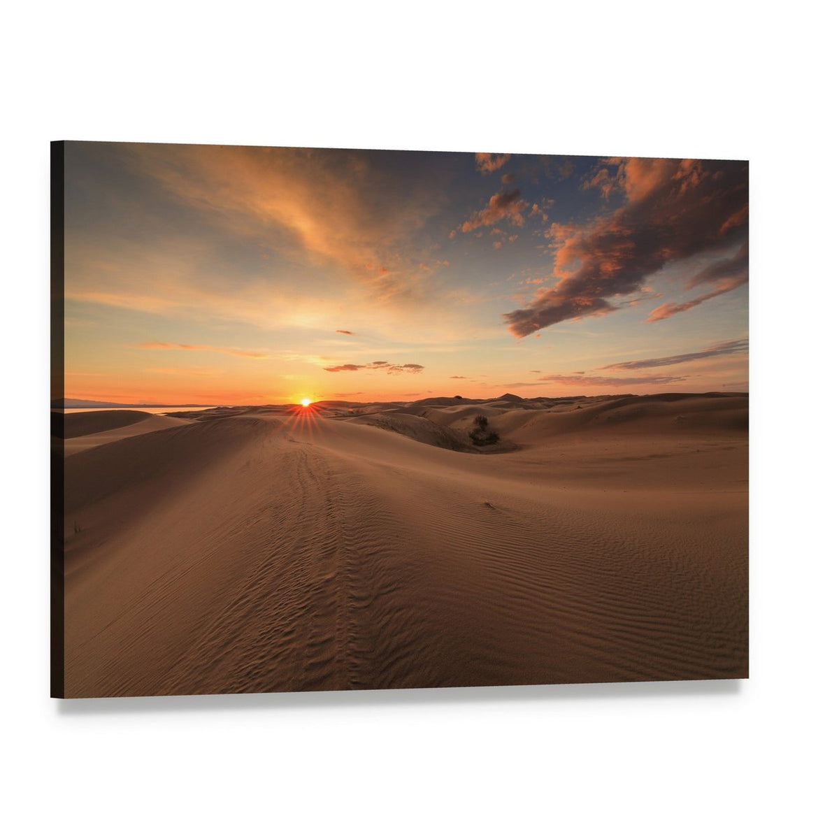 Sunset Over Gobi Desert Dunes Canvas Wall Art, single panel gallery wrapped canvas, angled product view